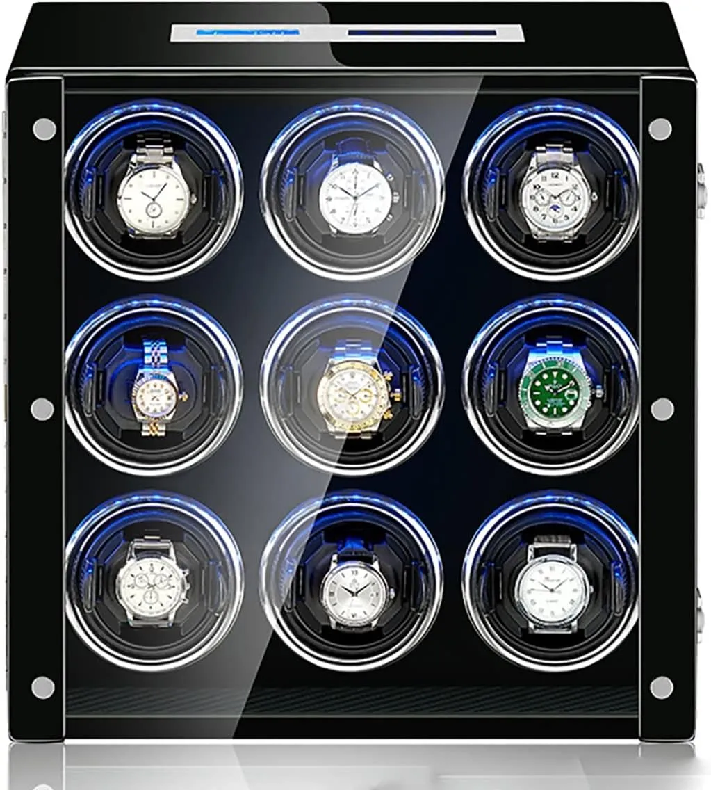 Watch Winder for 2 4 6 9 Watches with Remote Control LCD Touch Screen LED Illumination Watches Display Box culture Quiet Motor Self Winding Watch Rotator Box (A 9 0) Luxury 