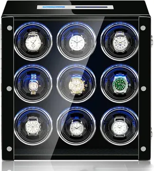 Watch Winder for 2 4 6 9 Watches with Remote Control LCD Touch Screen LED Illumination Watches Display Box culture Quiet Motor Self Winding Watch Rotator Box (A 9 0) Luxury 