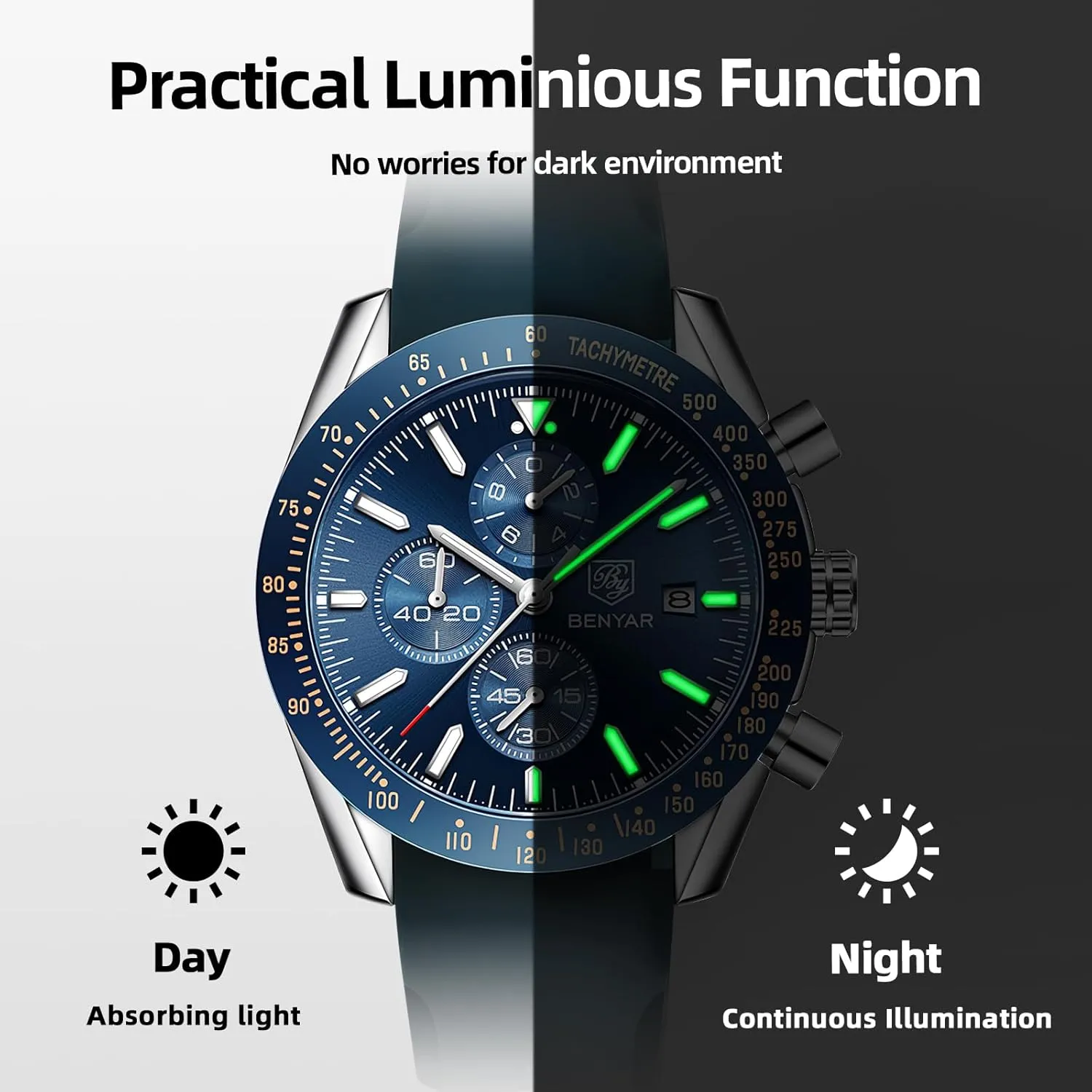Watch with Calendar Leather/Stainless Steel disruption voter woodcutting Strap Gifts for Men BY BENYAR Mens Watches Analog Quartz Chronograph Waterproof Men's Wrist Watches Business Casual Fashion Classic Designer Elegant Dress 
