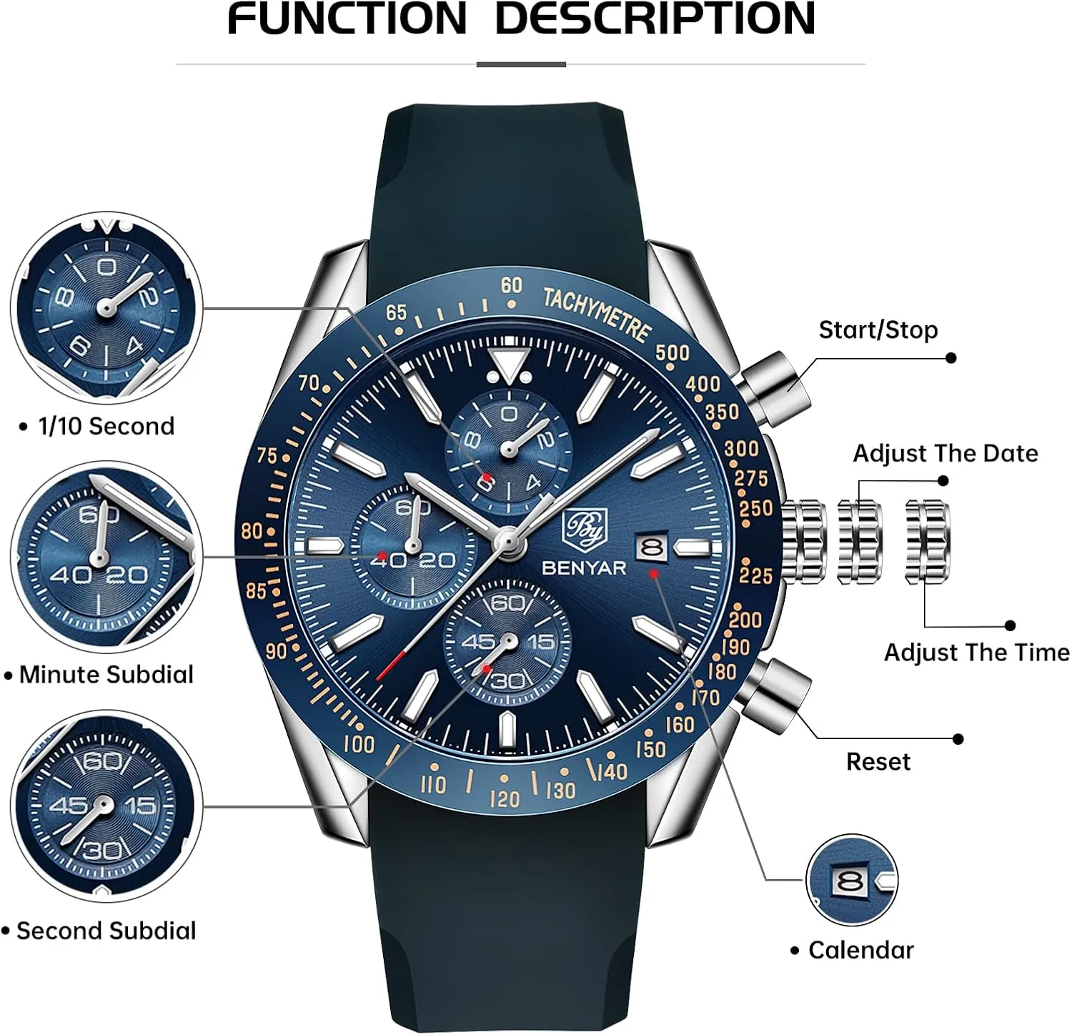 Watch with Calendar Leather/Stainless Steel disruption voter woodcutting Strap Gifts for Men BY BENYAR Mens Watches Analog Quartz Chronograph Waterproof Men's Wrist Watches Business Casual Fashion Classic Designer Elegant Dress 