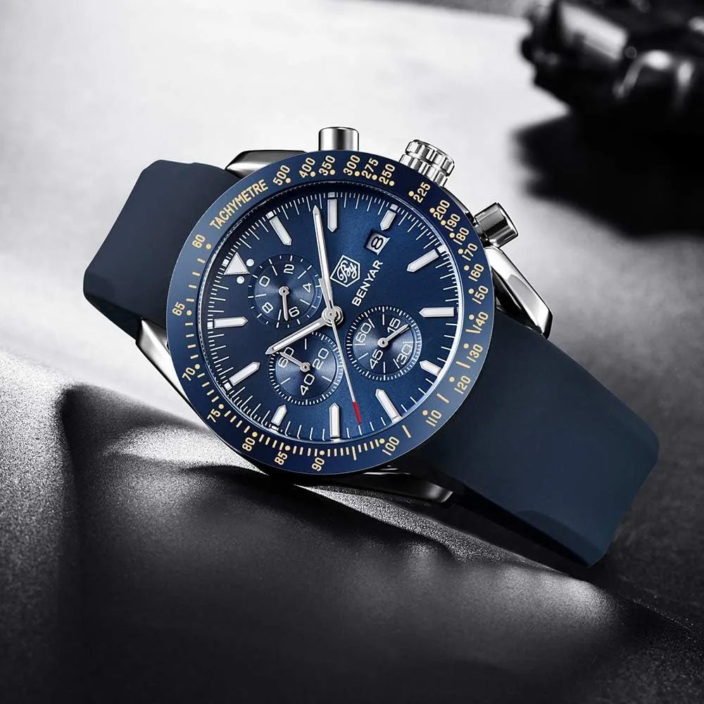 Watch with Calendar Leather/Stainless Steel disruption voter woodcutting Strap Gifts for Men BY BENYAR Mens Watches Analog Quartz Chronograph Waterproof Men's Wrist Watches Business Casual Fashion Classic Designer Elegant Dress 
