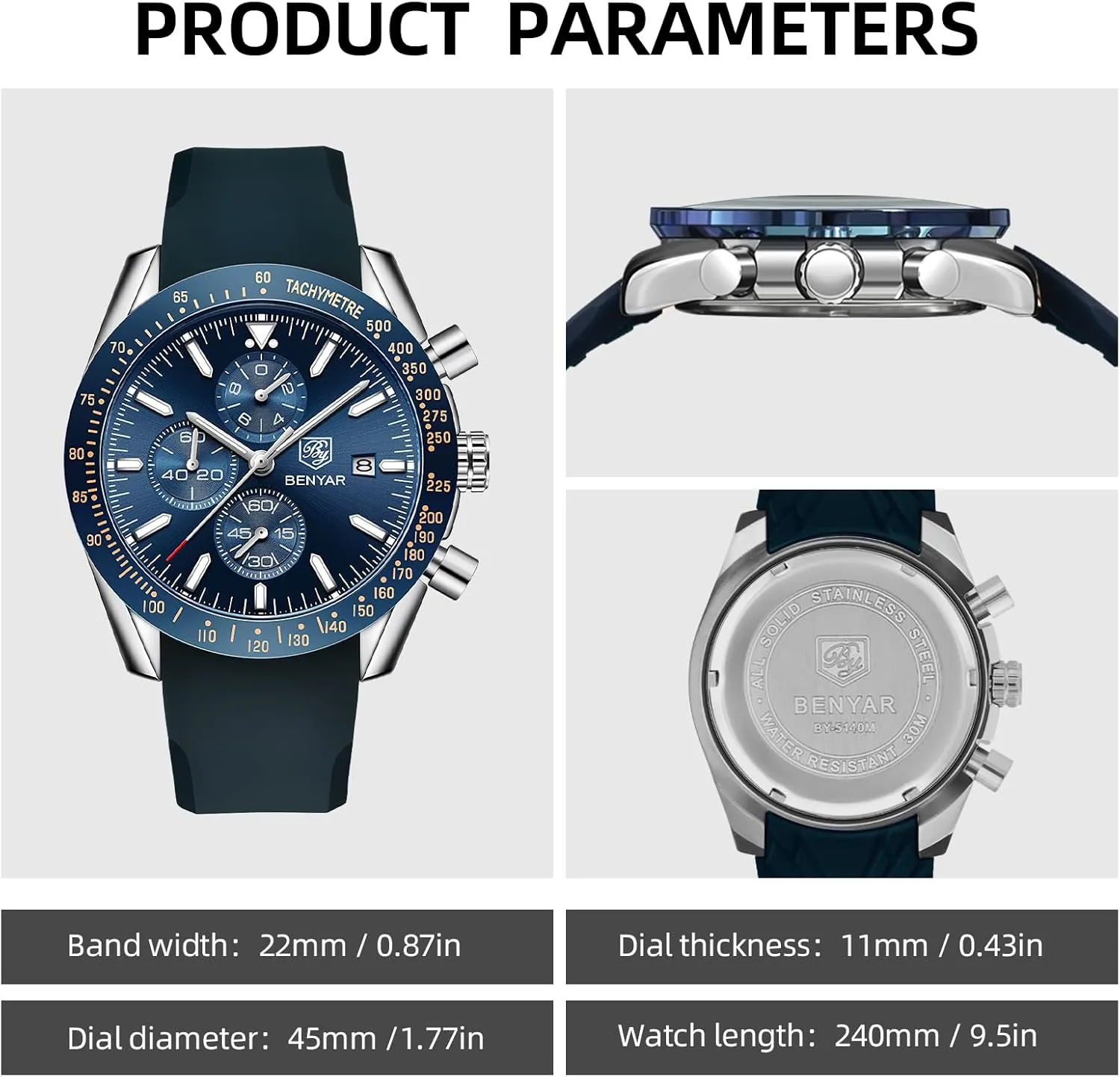 Watch with Calendar Leather/Stainless Steel disruption voter woodcutting Strap Gifts for Men BY BENYAR Mens Watches Analog Quartz Chronograph Waterproof Men's Wrist Watches Business Casual Fashion Classic Designer Elegant Dress 