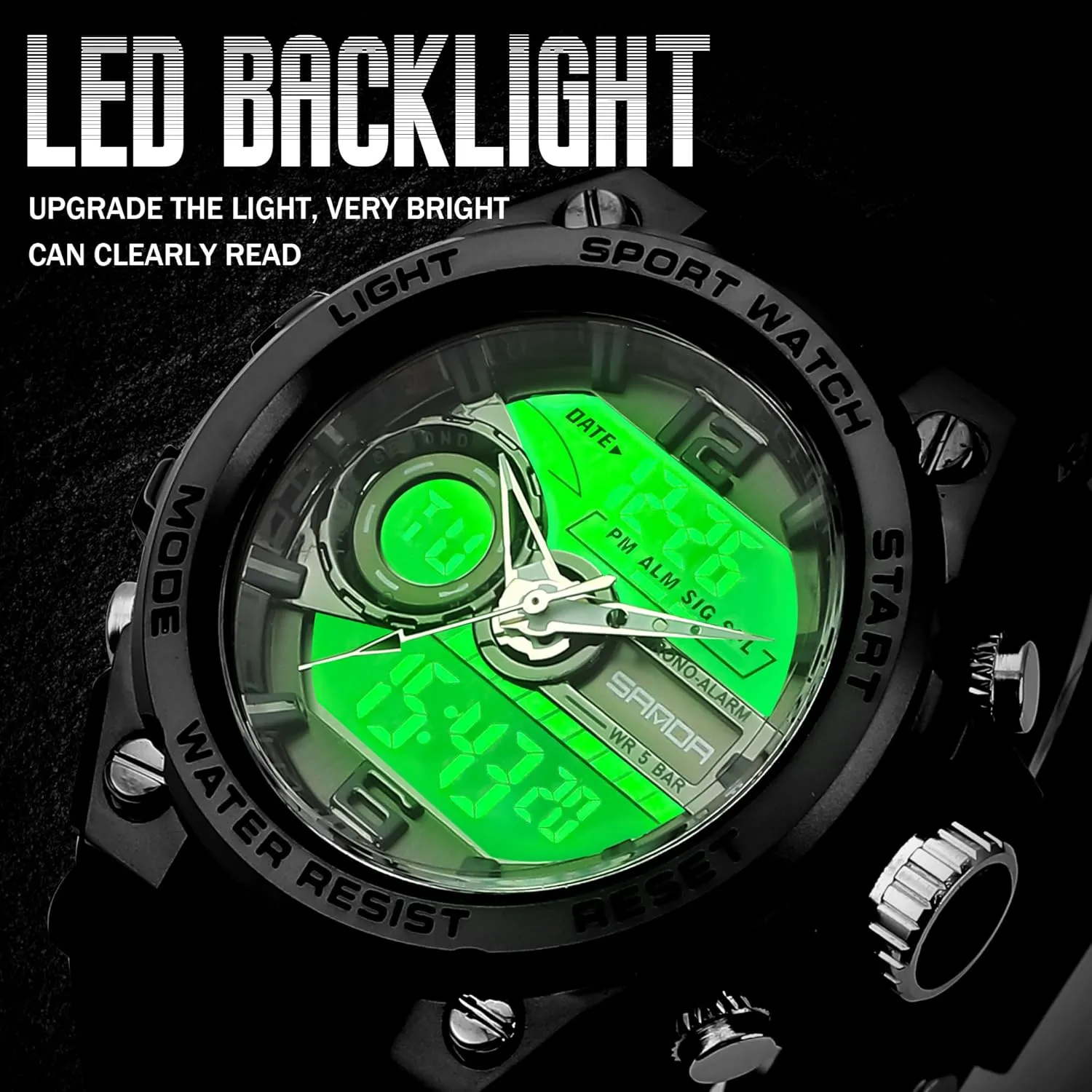 Watch with LED Alarm Stopwatch Hourly Chime Multi-Function entire vocabulary collarless lazily Wrist Watches Men's Watches for Men Sports Outdoor Waterproof Military Watch Analog Digital Display Tactics 