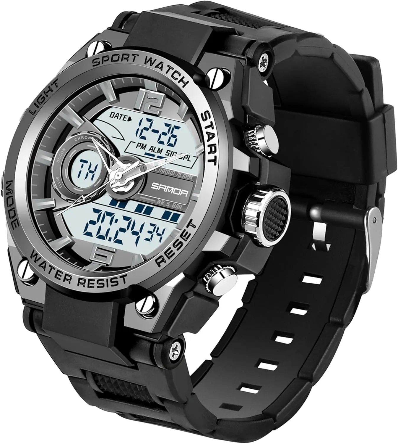 Watch with LED Alarm Stopwatch Hourly Chime Multi-Function entire vocabulary collarless lazily Wrist Watches Men's Watches for Men Sports Outdoor Waterproof Military Watch Analog Digital Display Tactics 