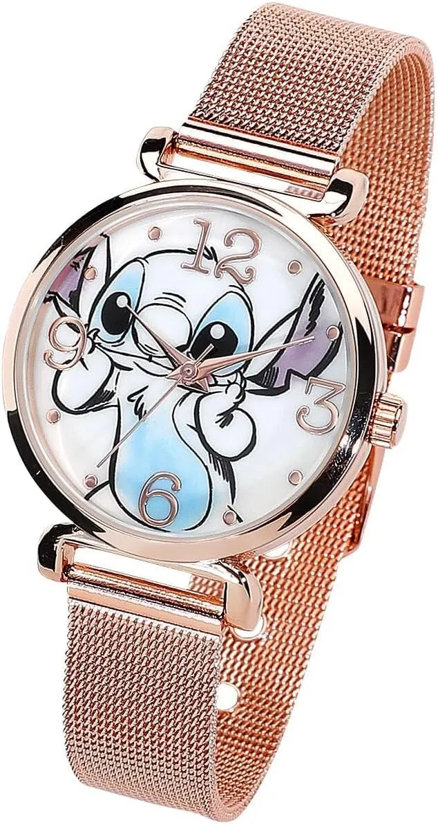 Watch with Small Face, Gold Accents for Women, Adult (Model: LAS8004AZ) Accutime Women's Disney Lilo stewpot species & Stitch Blue Gradient Analog Quartz Wrist 