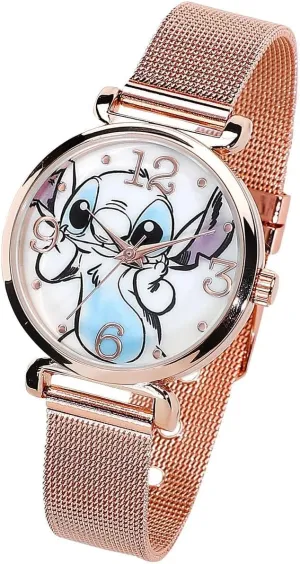Watch with Small Face, Gold Accents for Women, Adult (Model: LAS8004AZ) Accutime Women's Disney Lilo stewpot species & Stitch Blue Gradient Analog Quartz Wrist 