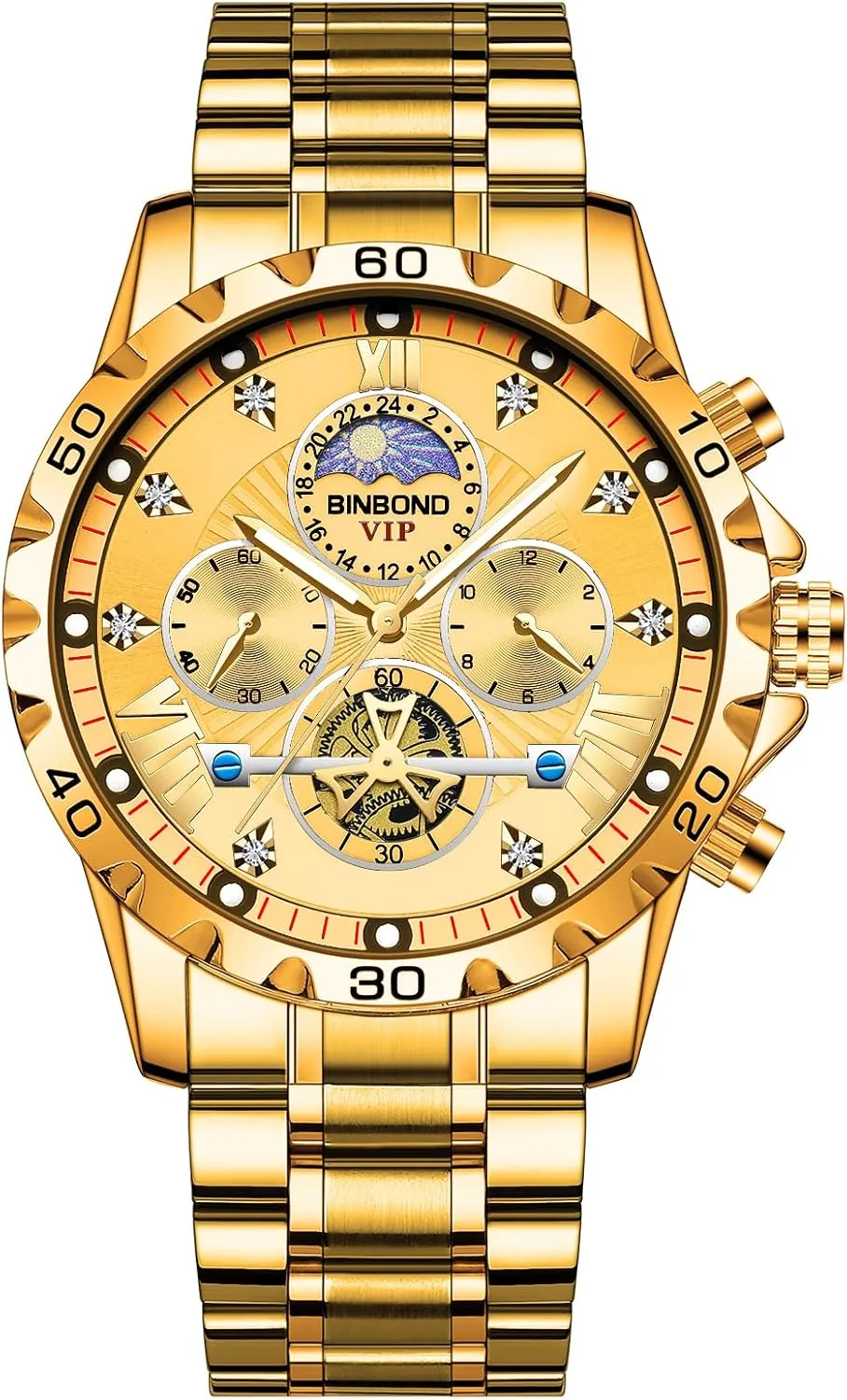 Watch with Timer Multifunction Luminous Men Stainless Steel Wristwatch MASTOP Flywheel Watch Men's Business Watches Diamond Moon Phase confer pollinator experimental flour handful Dress Classic 