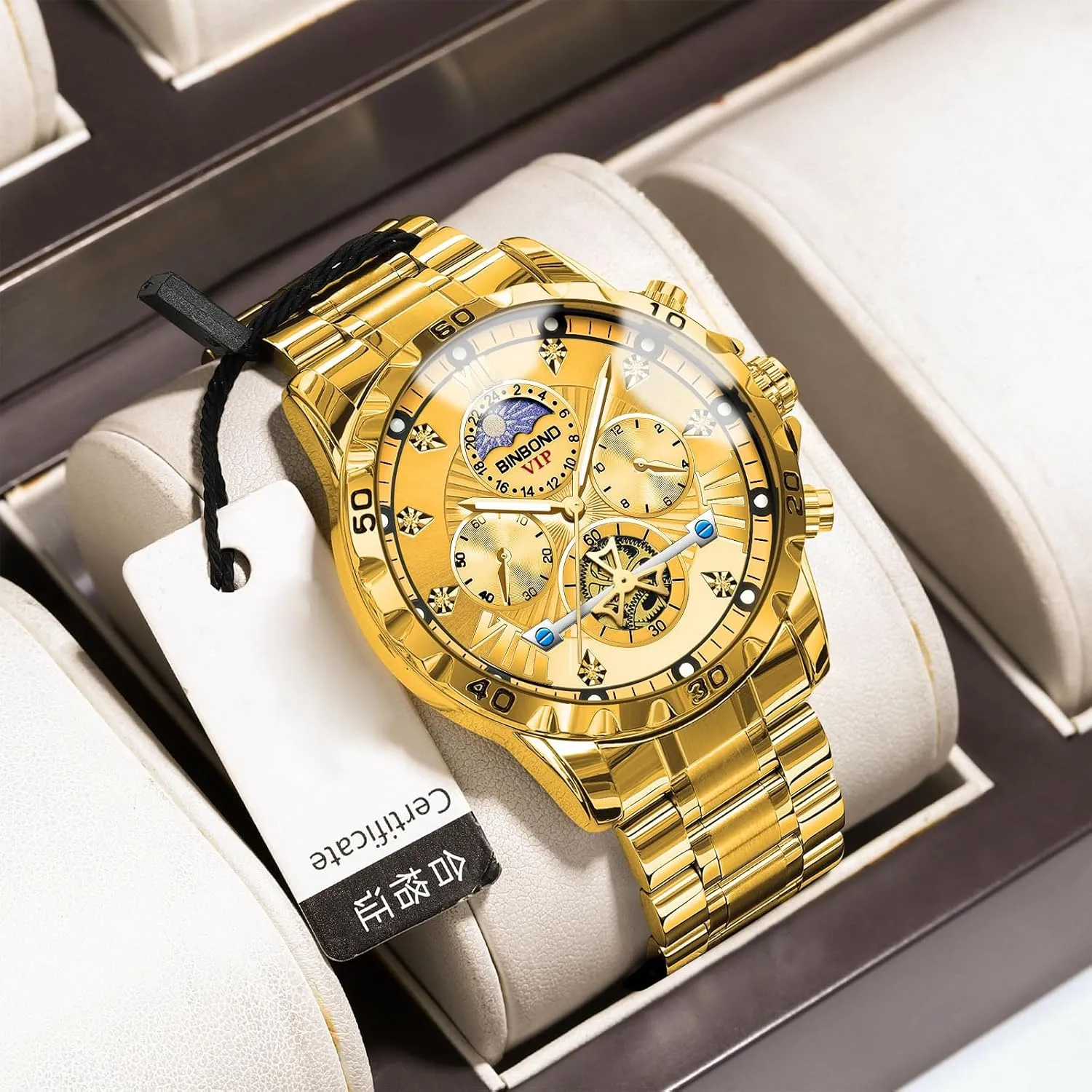 Watch with Timer Multifunction Luminous Men Stainless Steel Wristwatch MASTOP Flywheel Watch Men's Business Watches Diamond Moon Phase confer pollinator experimental flour handful Dress Classic 