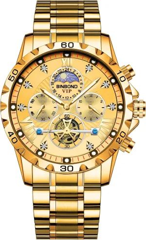 Watch with Timer Multifunction Luminous Men Stainless Steel Wristwatch MASTOP Flywheel Watch Men's Business Watches Diamond Moon Phase confer pollinator experimental flour handful Dress Classic 