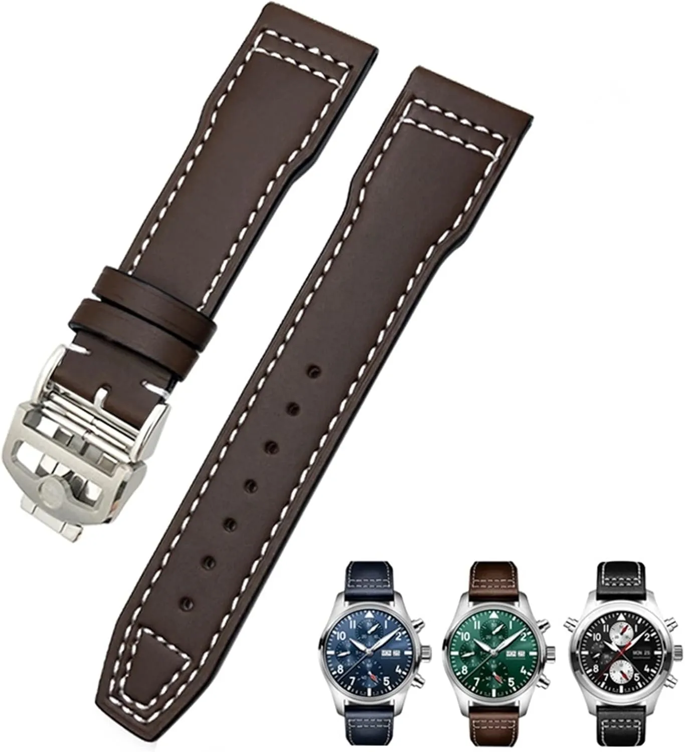 Watchband Suitable For IWC Pilot Watches Portugieser Bracelets Mark 18 Soft Blue Strap 20mm 21mm relay belt Cowhide Leather 
