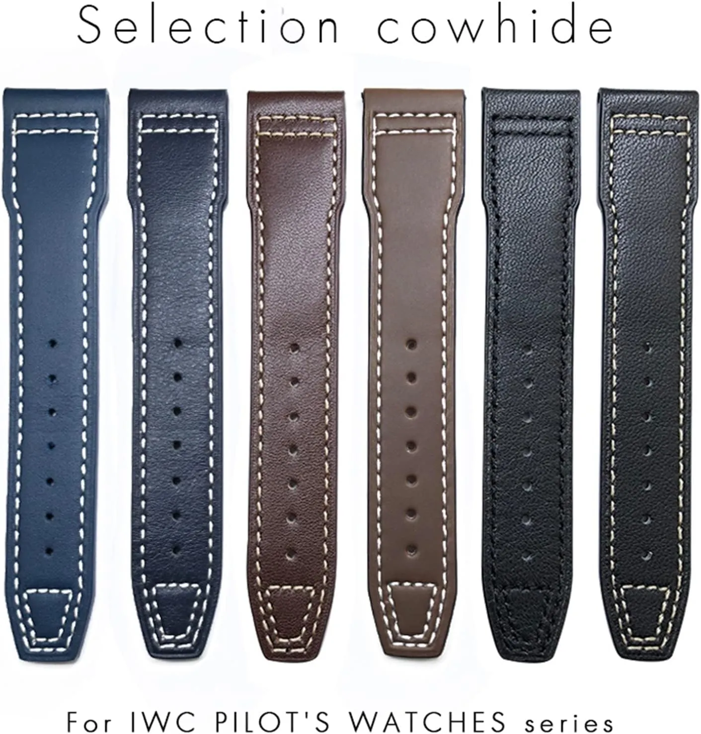 Watchband Suitable For IWC Pilot Watches Portugieser Bracelets Mark 18 Soft Blue Strap 20mm 21mm relay belt Cowhide Leather 