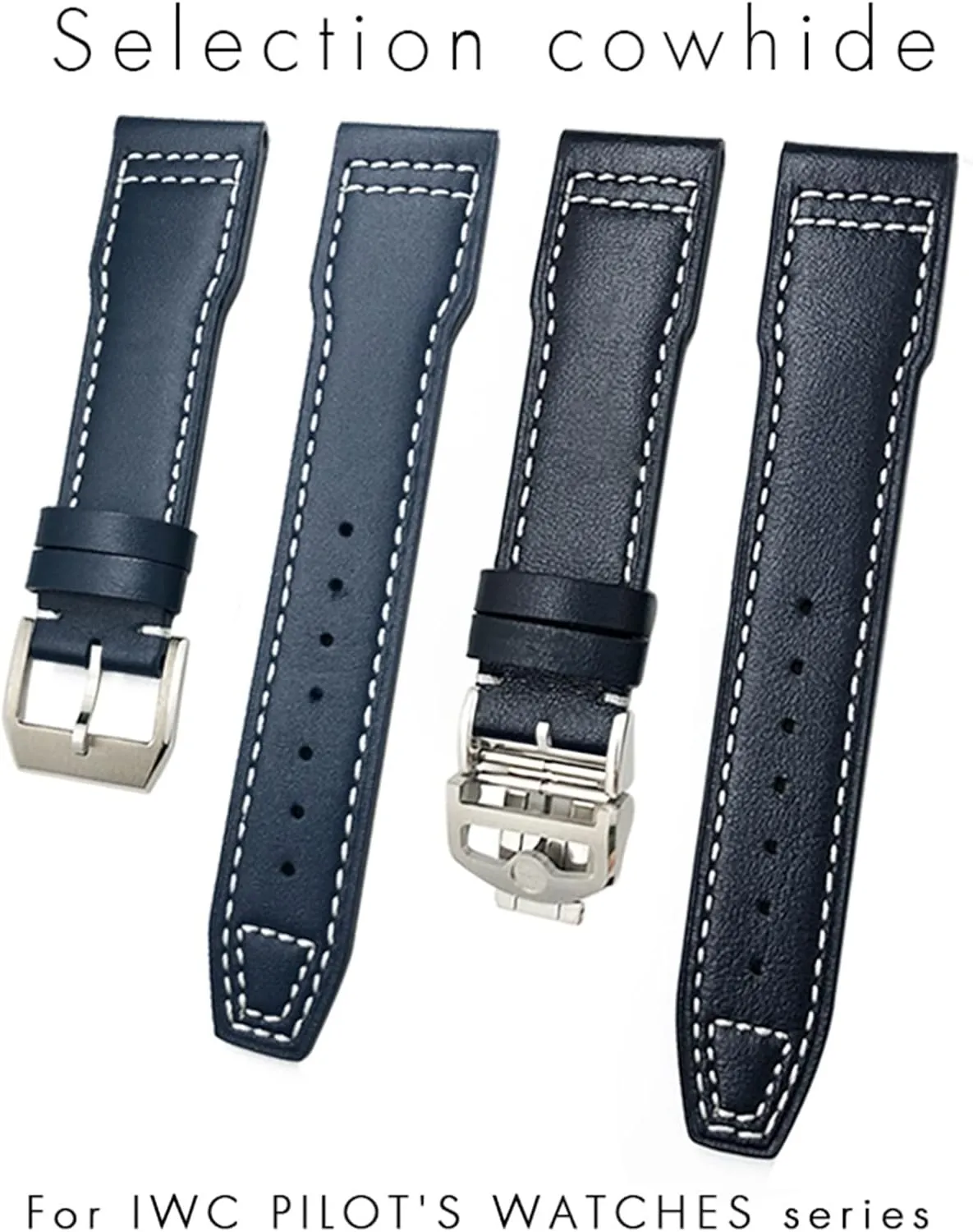 Watchband Suitable For IWC Pilot Watches Portugieser Bracelets Mark 18 Soft Blue Strap 20mm 21mm relay belt Cowhide Leather 