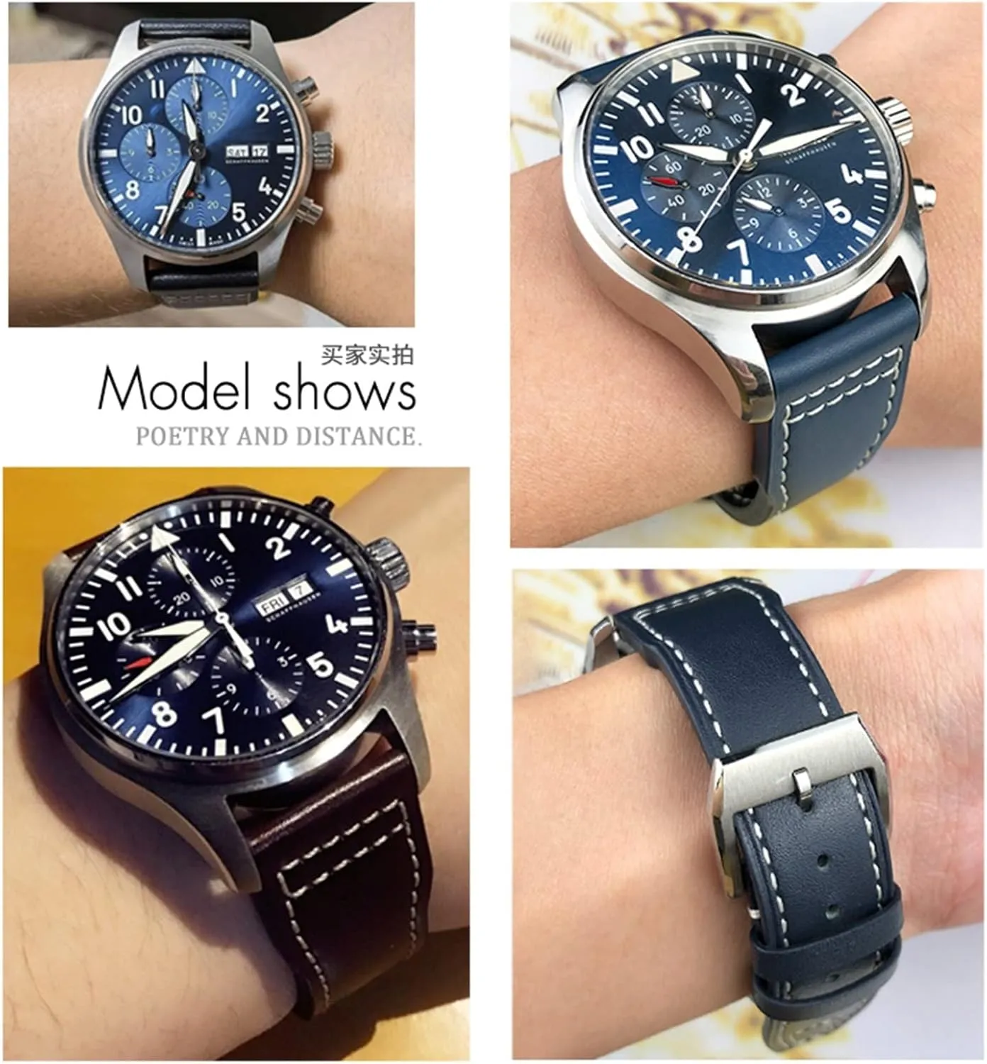 Watchband Suitable For IWC Pilot Watches Portugieser Bracelets Mark 18 Soft Blue Strap 20mm 21mm relay belt Cowhide Leather 