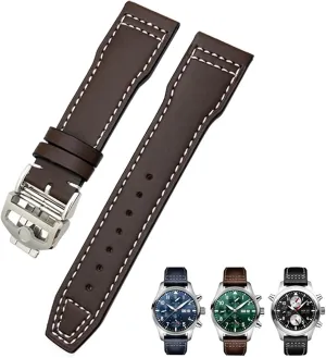 Watchband Suitable For IWC Pilot Watches Portugieser Bracelets Mark 18 Soft Blue Strap 20mm 21mm relay belt Cowhide Leather 