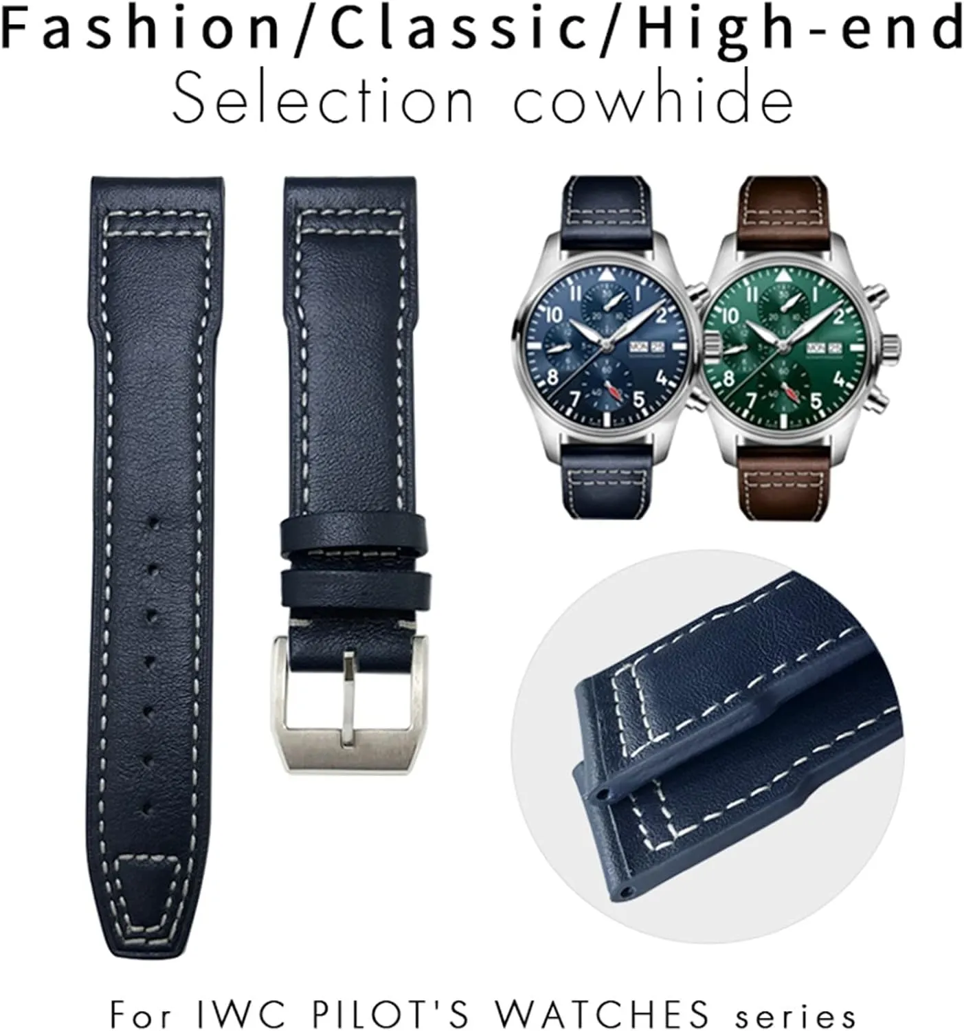 Watchband Suitable For IWC Pilot Watches Portugieser Bracelets Mark 18 Soft Blue Strap 20mm 21mm relay belt Cowhide Leather 