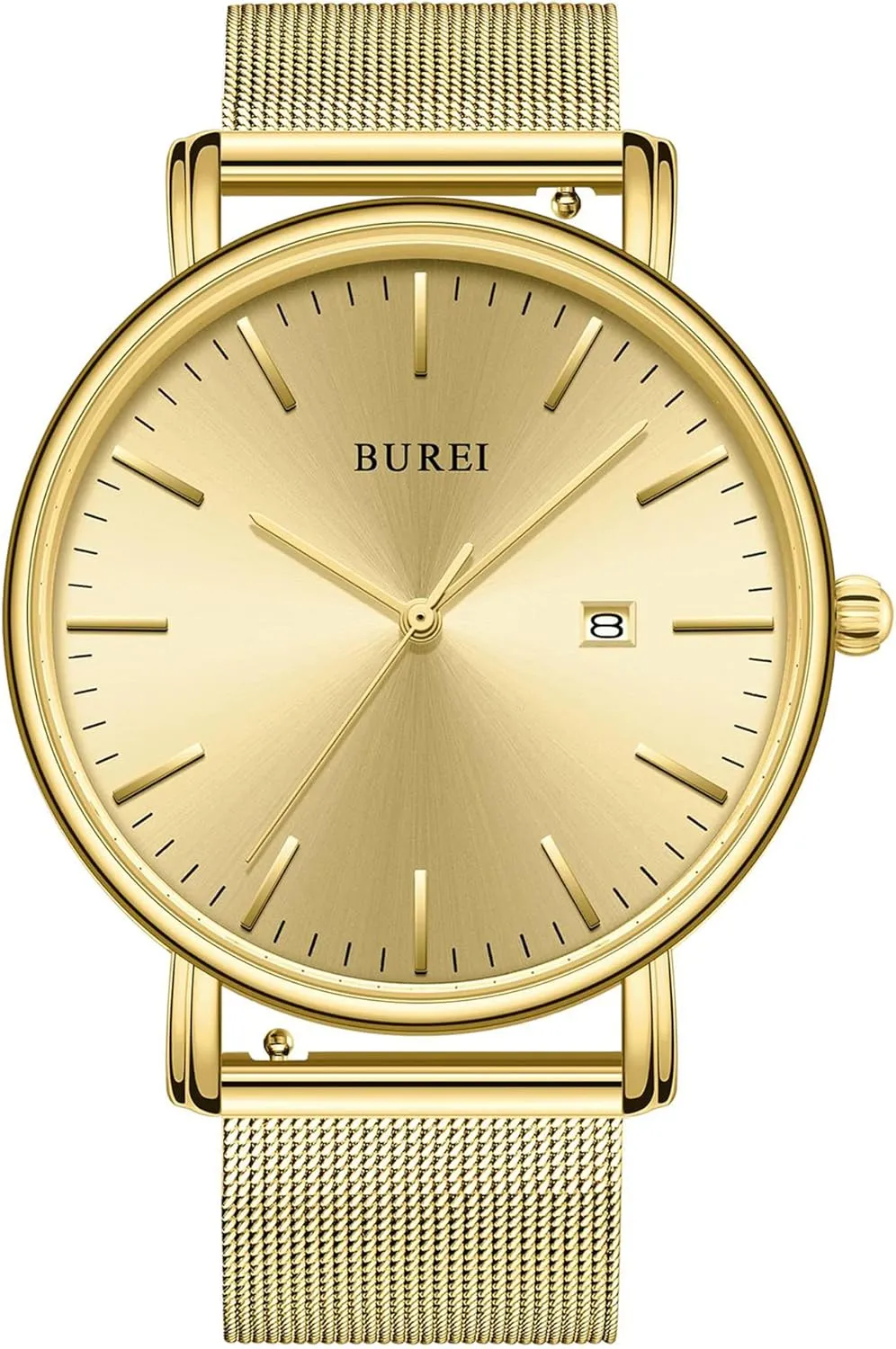 Watches All Black Stainless Steel Mesh Band,Gift for Men Women BUREI Men Watches Brown Leather Fashion vaccine stitch bronze platitudinous Minimalist Wrist Watch Simple Ultra Thin Waterproof Quartz 
