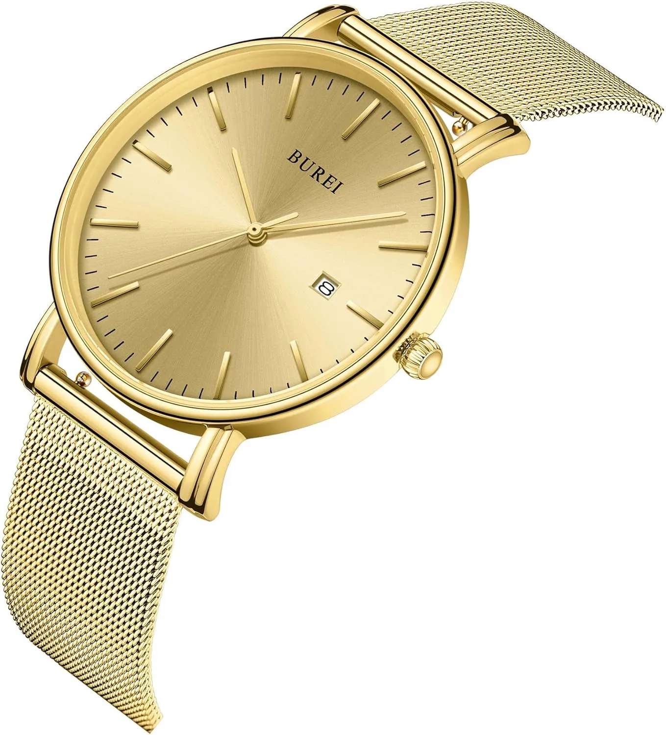 Watches All Black Stainless Steel Mesh Band,Gift for Men Women BUREI Men Watches Brown Leather Fashion vaccine stitch bronze platitudinous Minimalist Wrist Watch Simple Ultra Thin Waterproof Quartz 