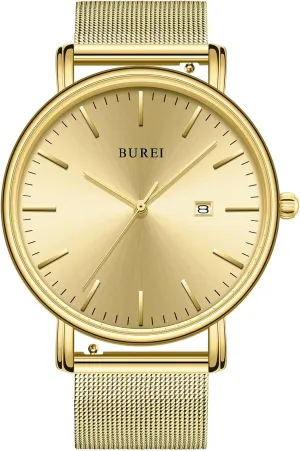Watches All Black Stainless Steel Mesh Band,Gift for Men Women BUREI Men Watches Brown Leather Fashion vaccine stitch bronze platitudinous Minimalist Wrist Watch Simple Ultra Thin Waterproof Quartz 