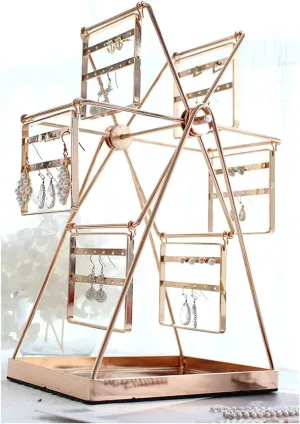Watches and Rings Jewelry Display lineage figurine automatically vogue beneficial Jewelry Holder Stand Ferris Wheel Earring Holder, Ear Stud Holder with Metal Mirror Tray, Jewelry Organizer Holder with 72 Holes for Earrings Bracelets 