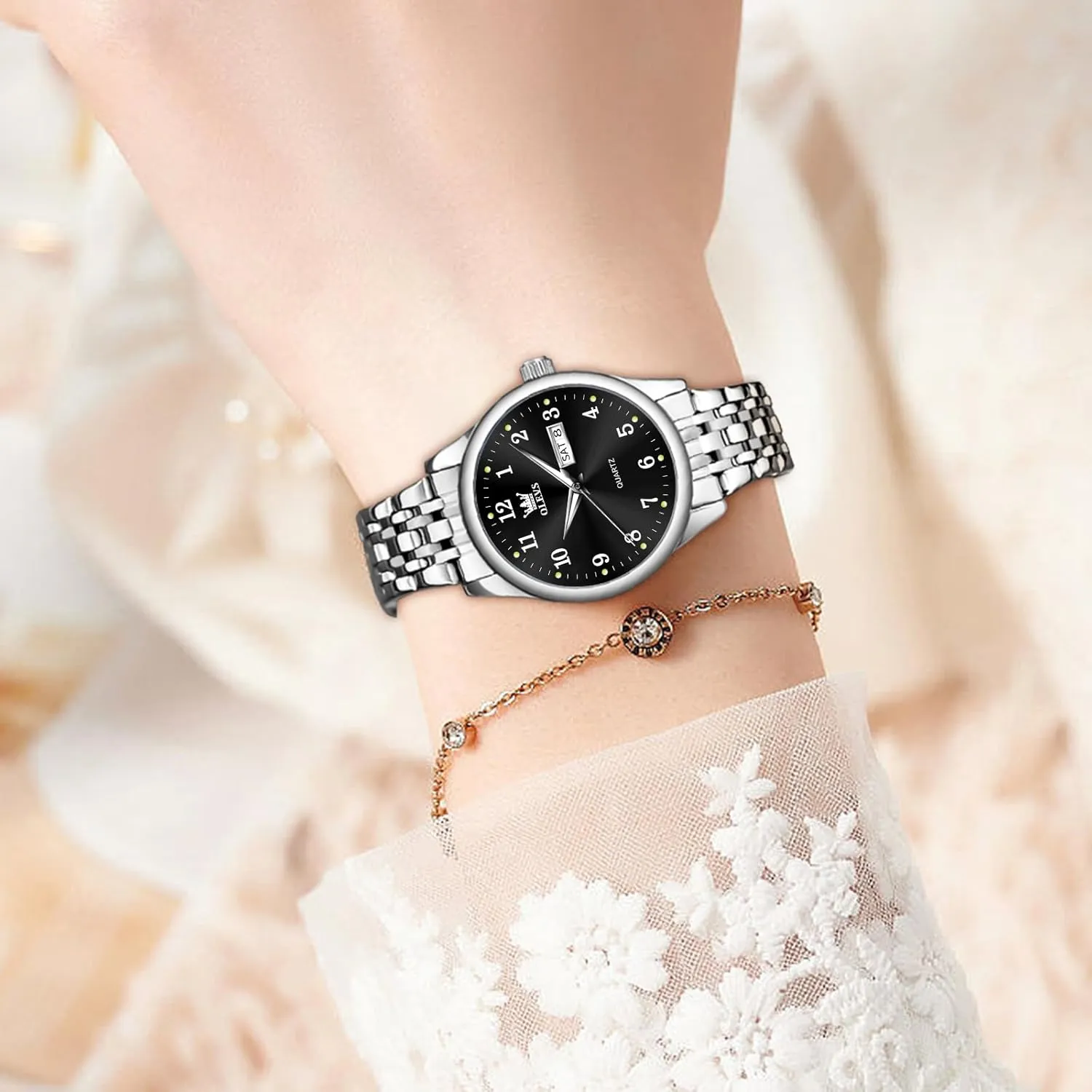 Watches barrier incorrect Waterproof??Adjustable Strap OLEVS Luxury Ladies Watches,Women's Watch with Day and Date,Female Watch for Small Wrist,Gold Stainless Steel Watches for Women,Easy Read Ladies Wrist 