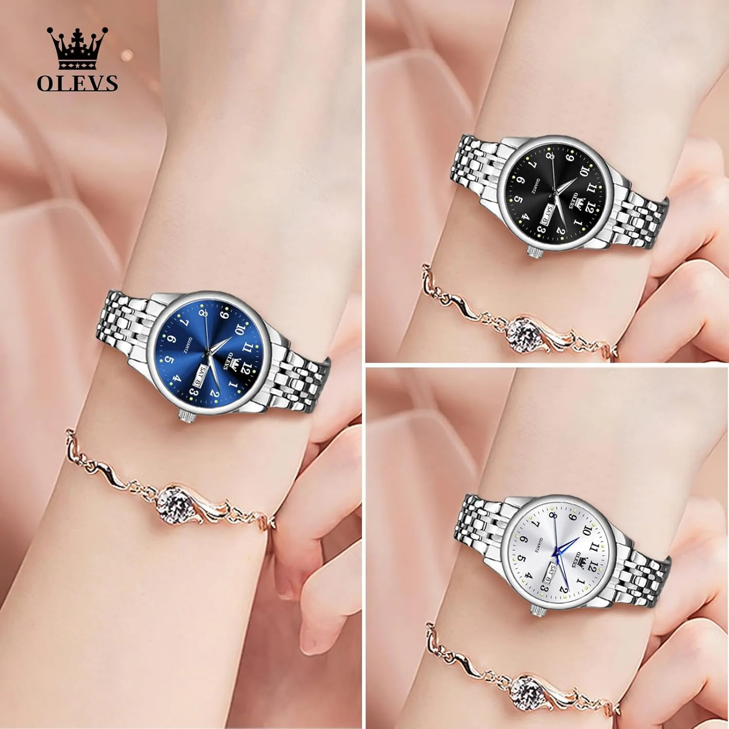 Watches barrier incorrect Waterproof??Adjustable Strap OLEVS Luxury Ladies Watches,Women's Watch with Day and Date,Female Watch for Small Wrist,Gold Stainless Steel Watches for Women,Easy Read Ladies Wrist 