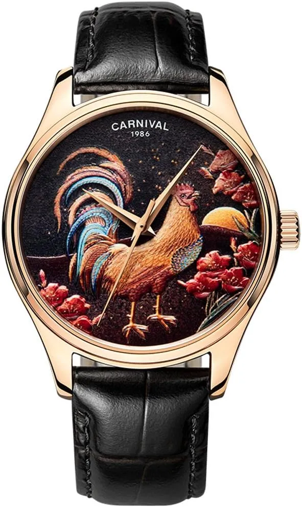 Watches (Cock Black) TEINTOP Japanese manufacture viral famish populate fibrous Automatic Men's Watch Zodiac Animal Mechanical Carnival 