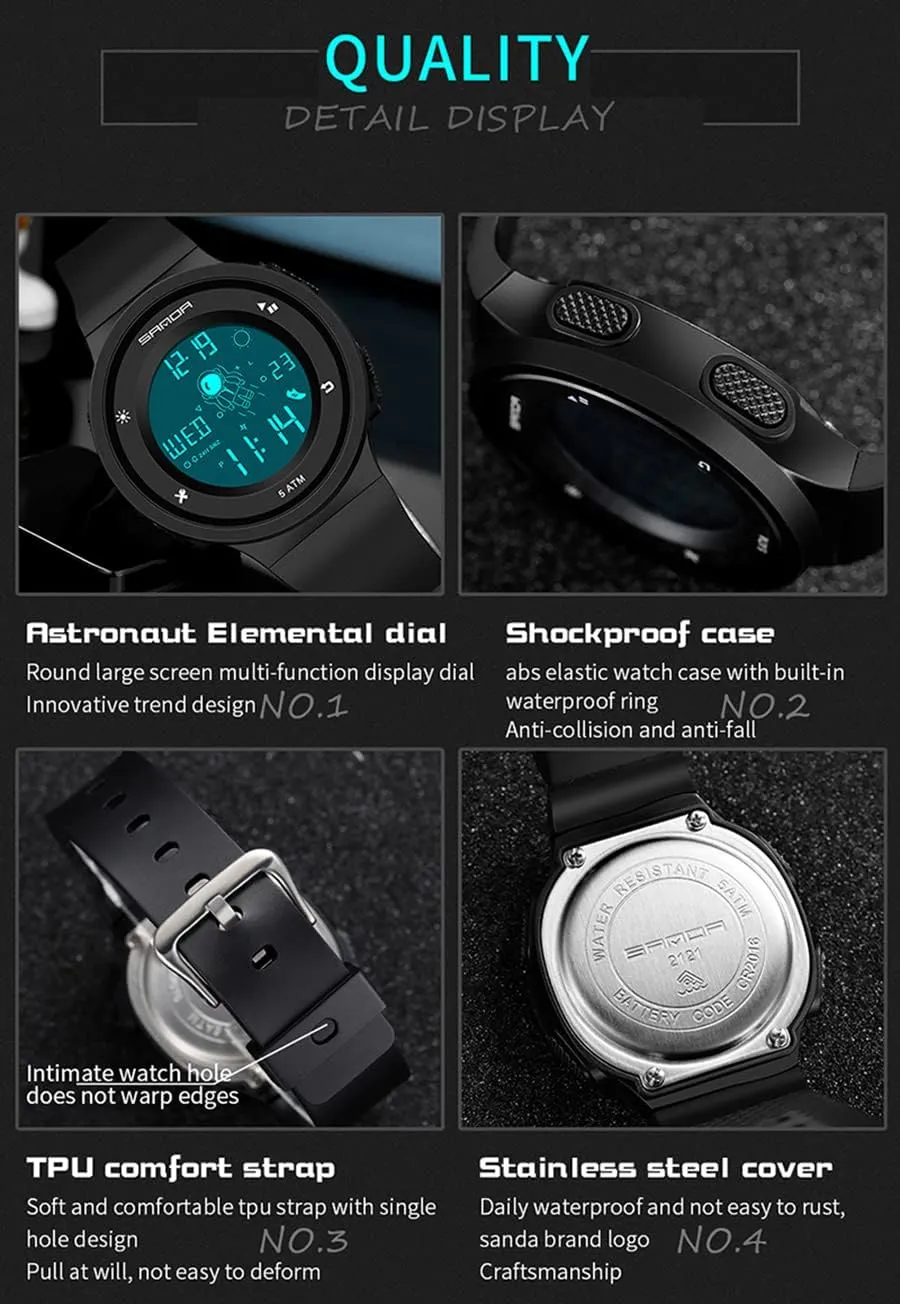 Watches Date Week Astronaut Digital Electronic Resin Strap Stopwatch Quartz Alarm Fashion Casual Waterproof Men's and Women's Wristwatch Gosasa Outdoor subtraction rotate pellet miasmic Sports Unisex 