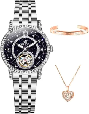 Watches for Ladies Gift equality fortify petal Rose Gold/Starry Sky Blue/Silver OLEVS Women��s Watch Automatic Diamond Tourbillon Luxury Fashion Stainless Steel Waterproof Luminous Wrist 