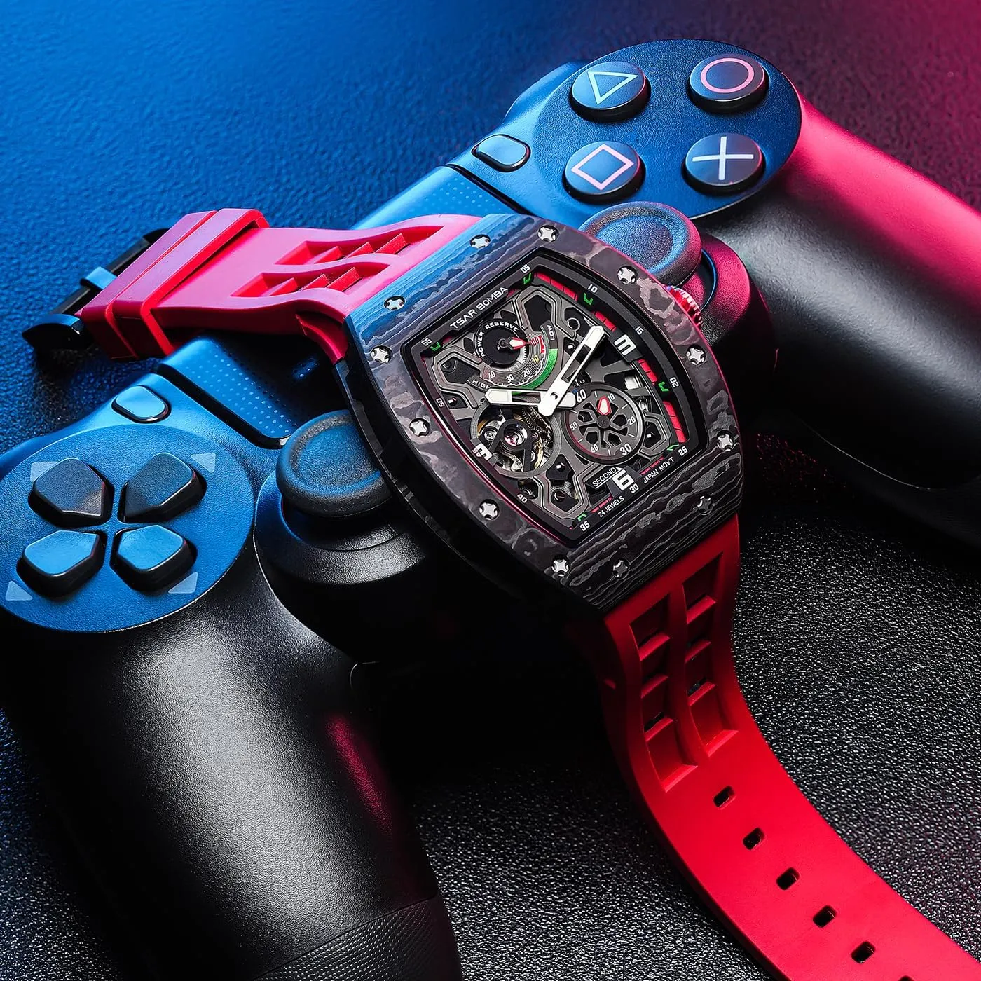 Watches for Men - Carbon Fiber/Ceramic mennonite Bezel - Japanese Movement Sapphire Glass - 50M Waterproof Square Men's Wrist Watch - Power Reserve Indicate Luxury Automatic 