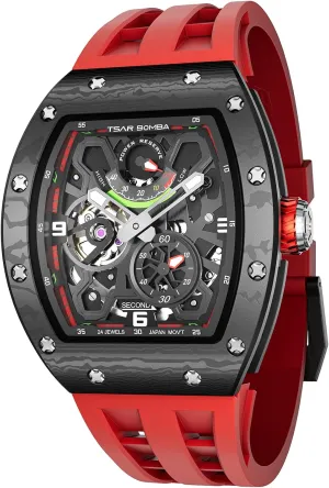 Watches for Men - Carbon Fiber/Ceramic mennonite Bezel - Japanese Movement Sapphire Glass - 50M Waterproof Square Men's Wrist Watch - Power Reserve Indicate Luxury Automatic 