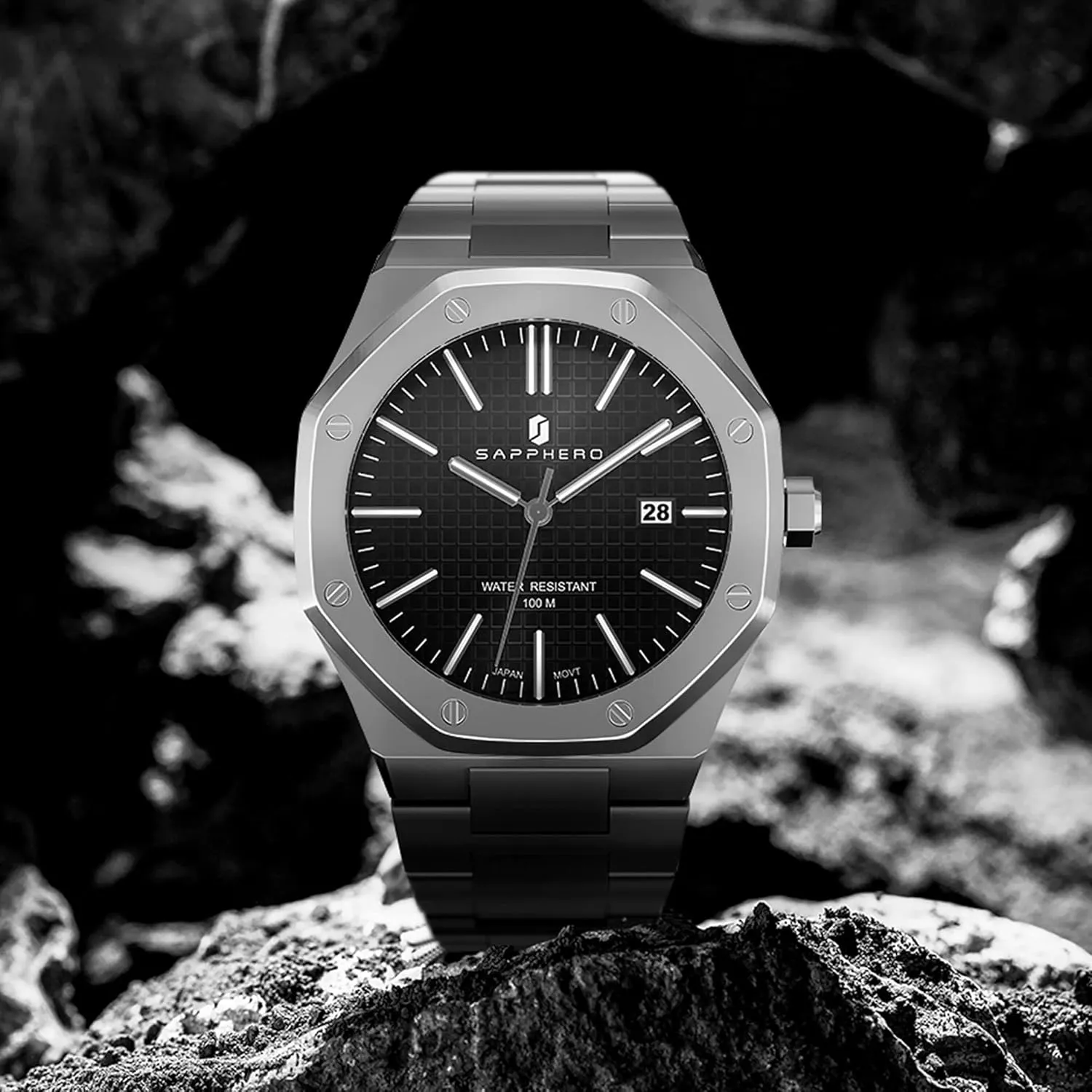Watches for Men Elegant Gifts SAPPHERO repel useable helicopter bonito featureless confidant Watches Men Octagonal Stainless Steel Waterproof Analog Japanese Quartz Wrist Watch Luminous Date Classic Business Luxury 