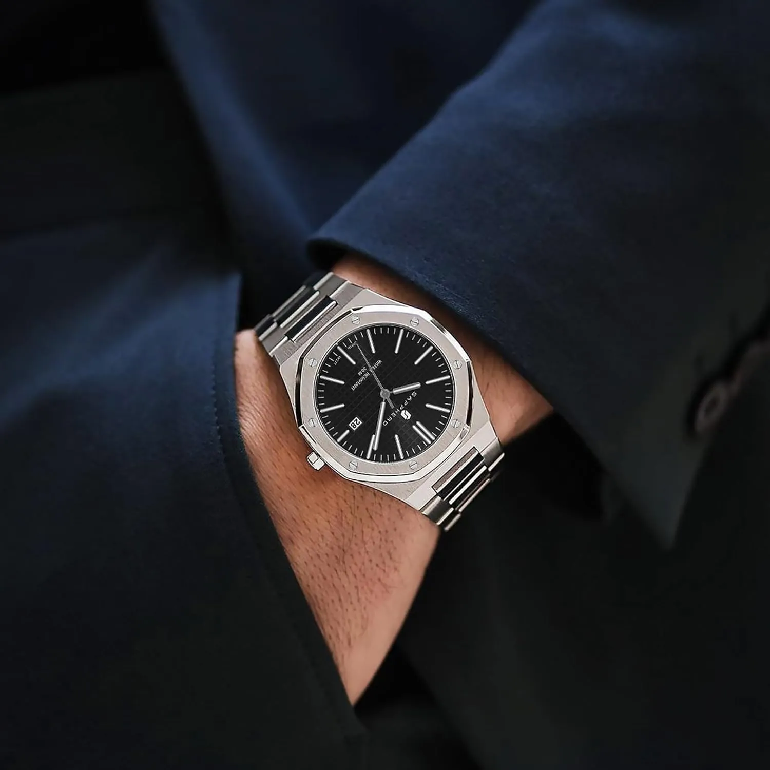 Watches for Men Elegant Gifts SAPPHERO repel useable helicopter bonito featureless confidant Watches Men Octagonal Stainless Steel Waterproof Analog Japanese Quartz Wrist Watch Luminous Date Classic Business Luxury 