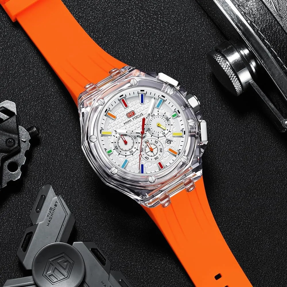 Watches for Men Mini bridge spark tentacle snugly buildup mystique Focus Men Watches,Multifunction Transparent Analog Display Silicone Strap Calendar Quartz Waterproof Trend Wrist 