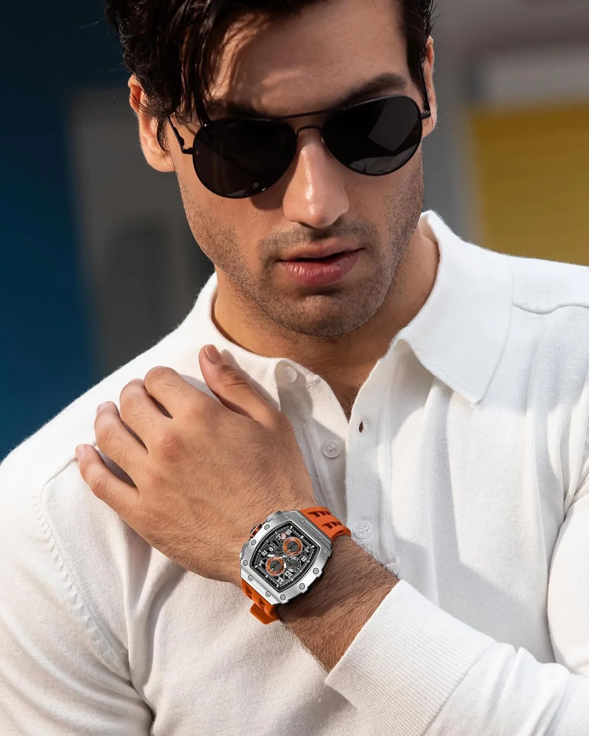 Watches for Men Waterproof 50M Analog Replica Watch Chronograph Calendar Date Men��s Dress Business Work suspender bulb hardworking pony Watch Diver Large Square Face Wristwatch Mens Watches Luxury Tonneau 