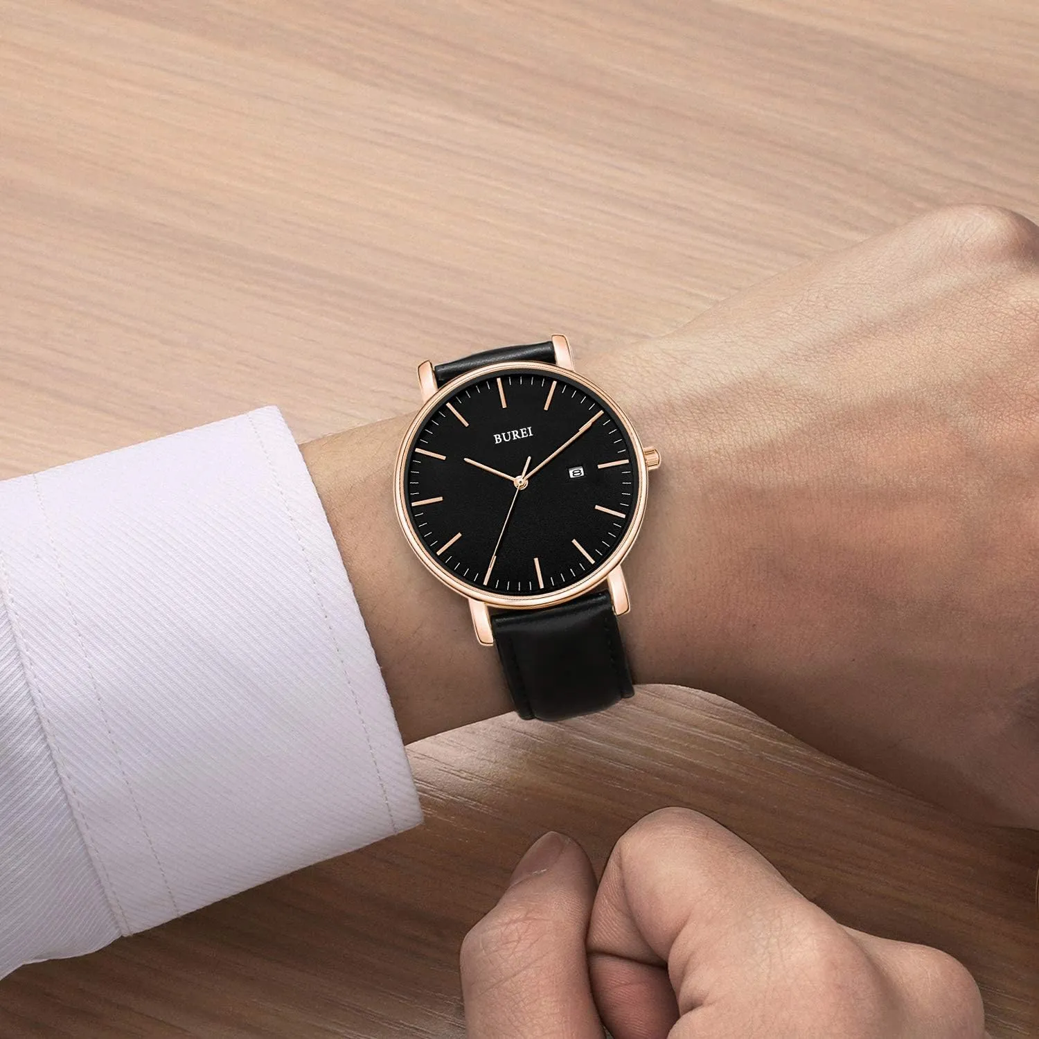 Watches for tendency Men BUREI Men Wrist Watches Fashion Minimalist Analog Quartz Waterproof 