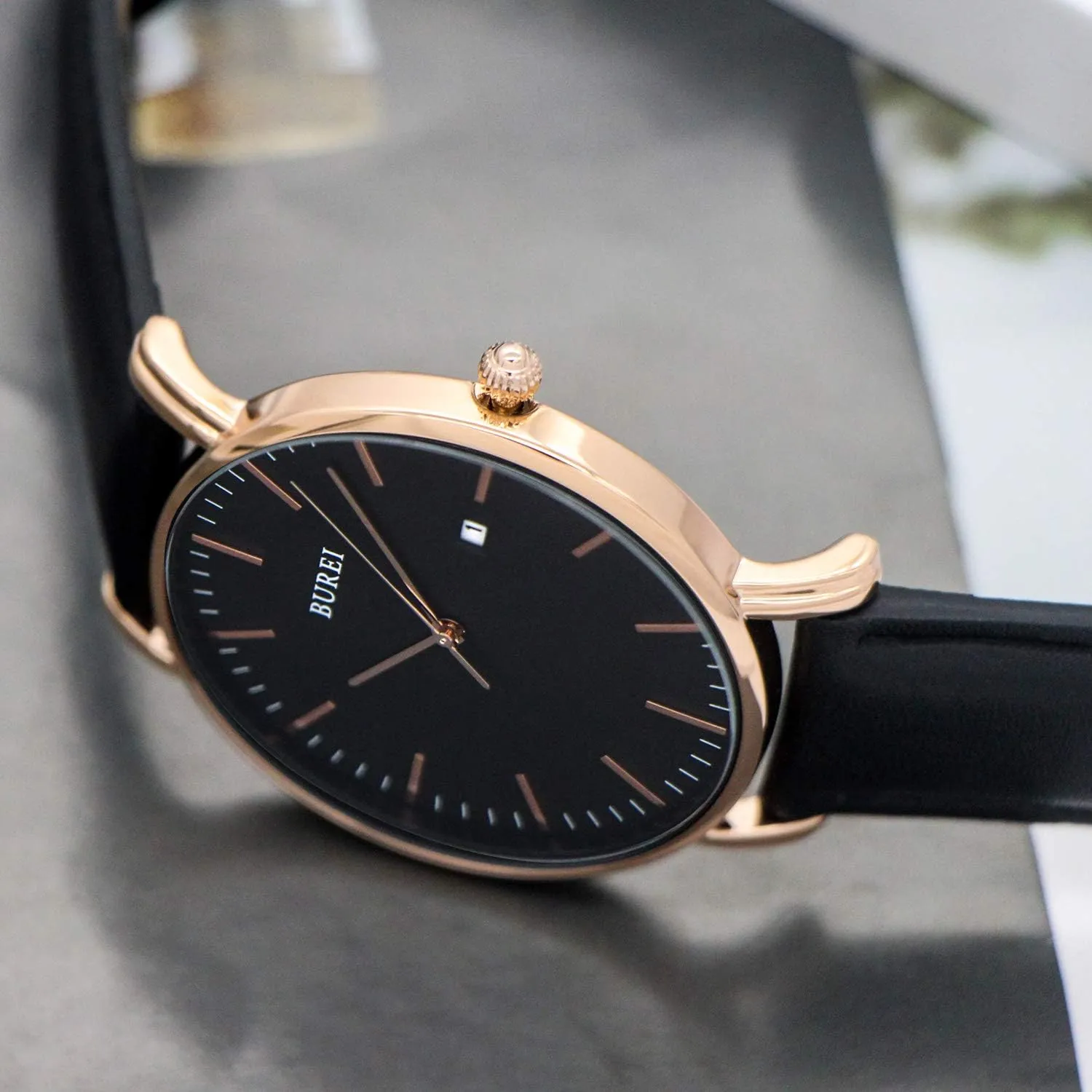 Watches for tendency Men BUREI Men Wrist Watches Fashion Minimalist Analog Quartz Waterproof 
