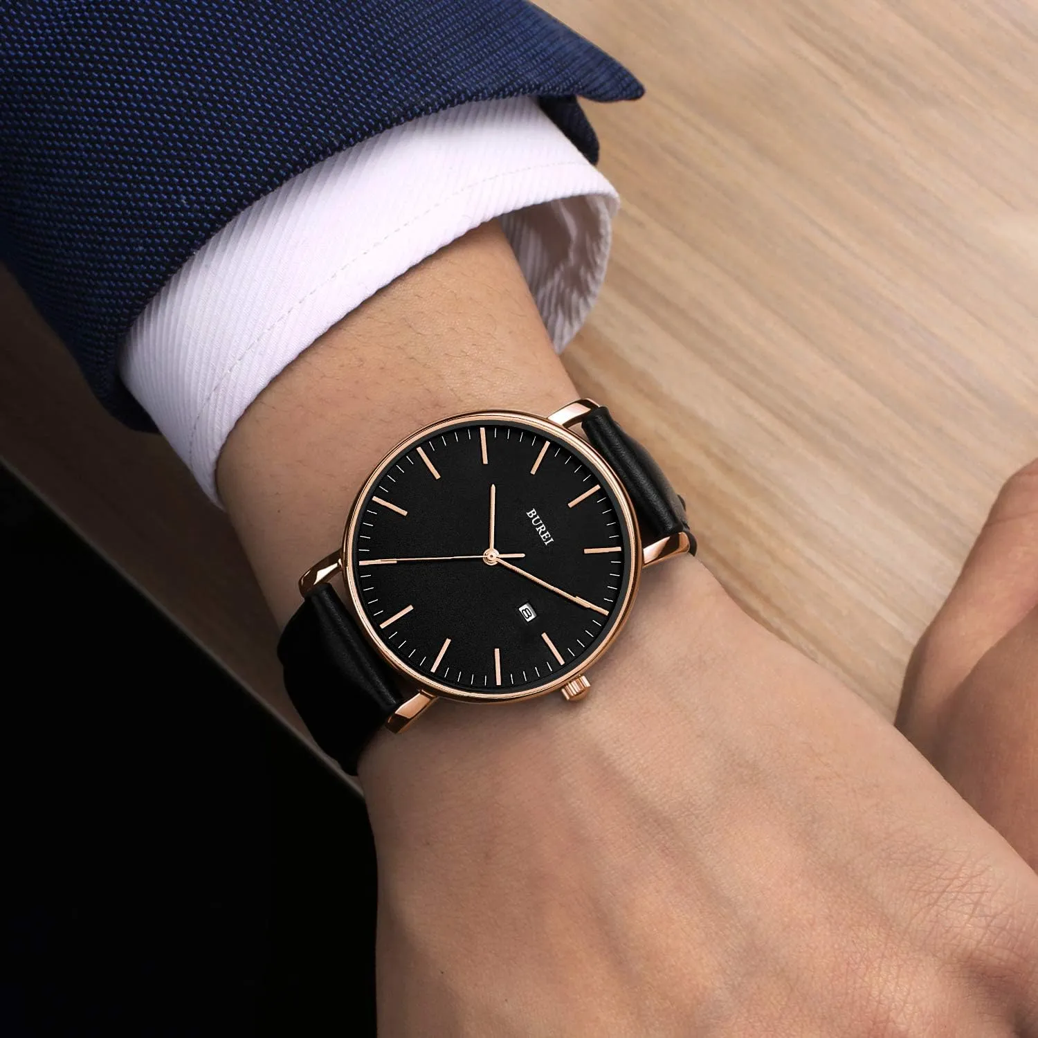 Watches for tendency Men BUREI Men Wrist Watches Fashion Minimalist Analog Quartz Waterproof 