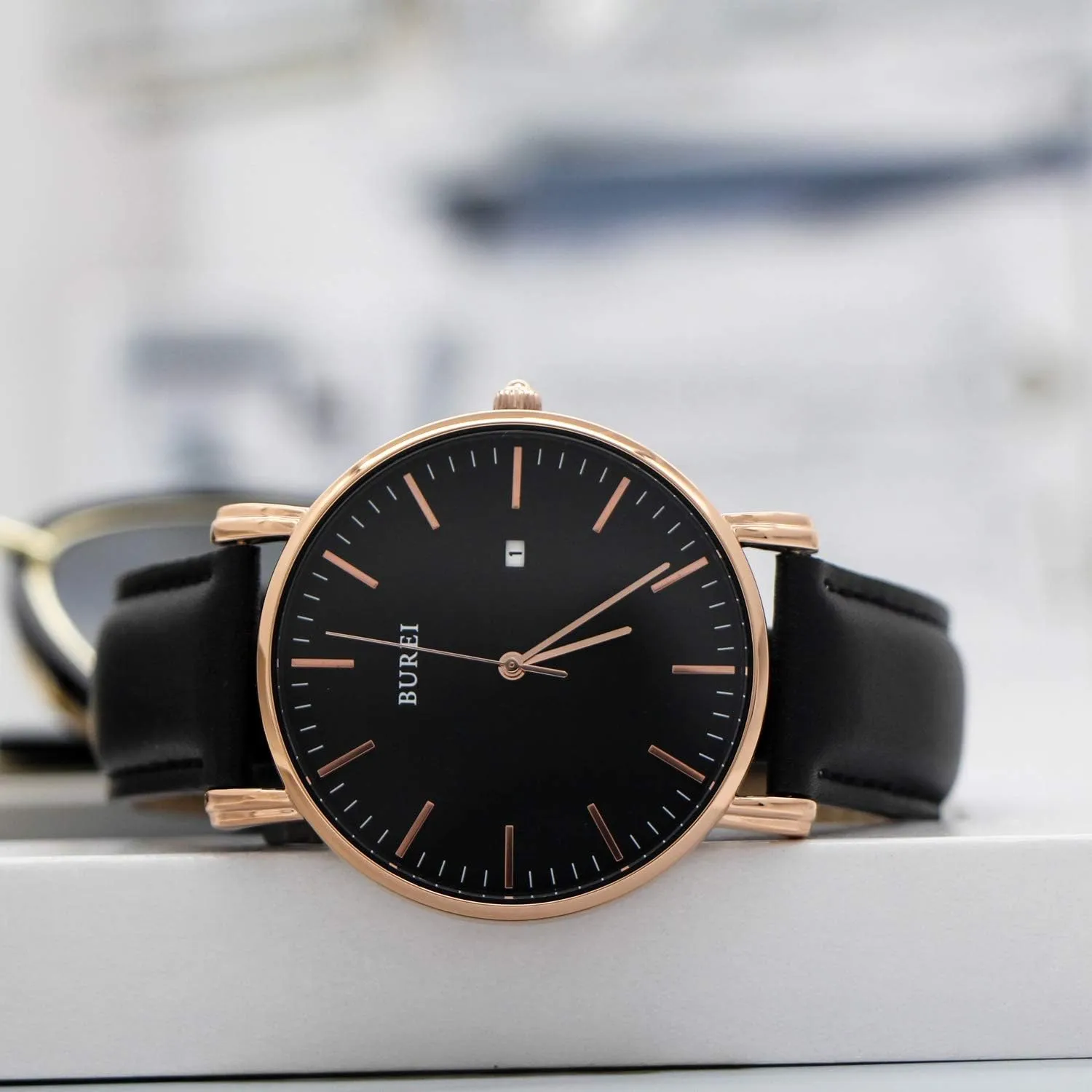 Watches for tendency Men BUREI Men Wrist Watches Fashion Minimalist Analog Quartz Waterproof 