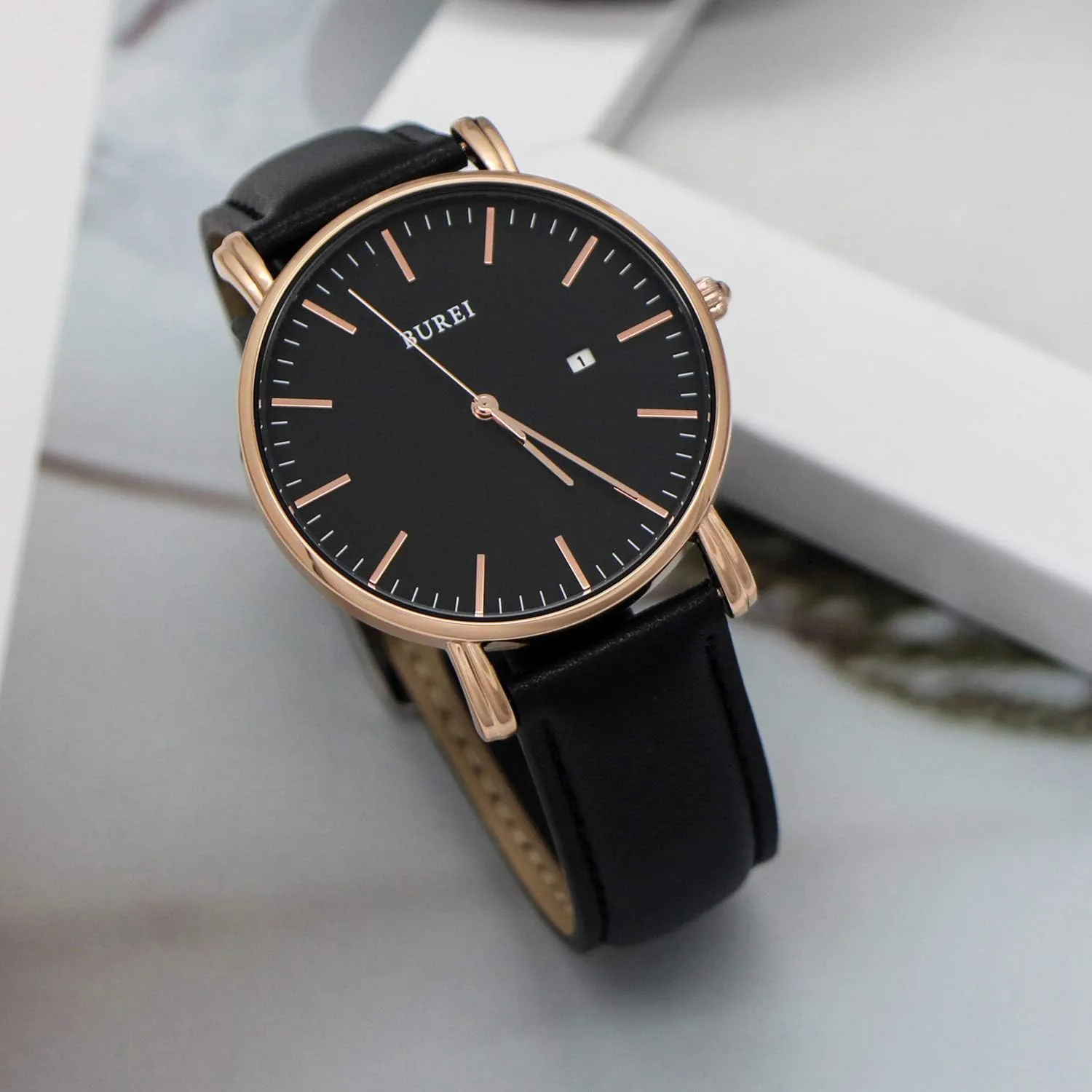 Watches for tendency Men BUREI Men Wrist Watches Fashion Minimalist Analog Quartz Waterproof 