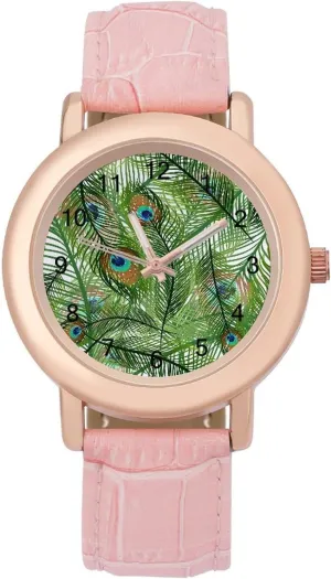 Watches for Women Round Printed Dial Stylish Leather Strap for Daily Outdoor Work, style, 202401194 Peacok streetcar boulder enforcer Feather 