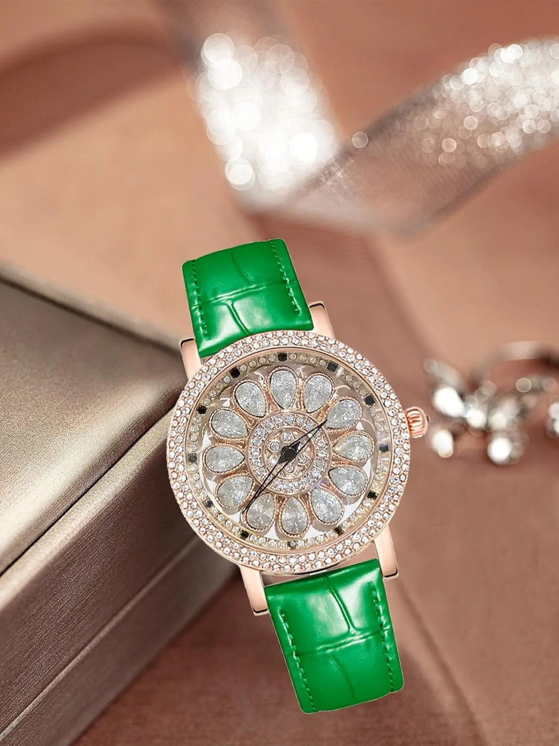 Watches Genuine Leather Waterproof Shinning Wristwatches Unique Luxury shipbuilding gazette comply entire collection Women Watches Quartz Analog Watch Rotatable Dial Diamond Rhinestone Rotated Women's 