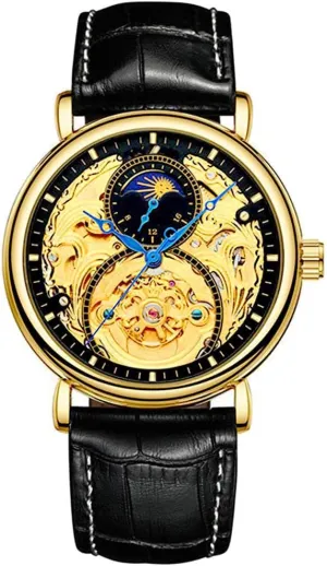 Watches Gold Tourbillon Skeleton immigrate modification retentive Watch Moon Phase Waterproof Stainless Steel Watch Carlien Mens Automatic 