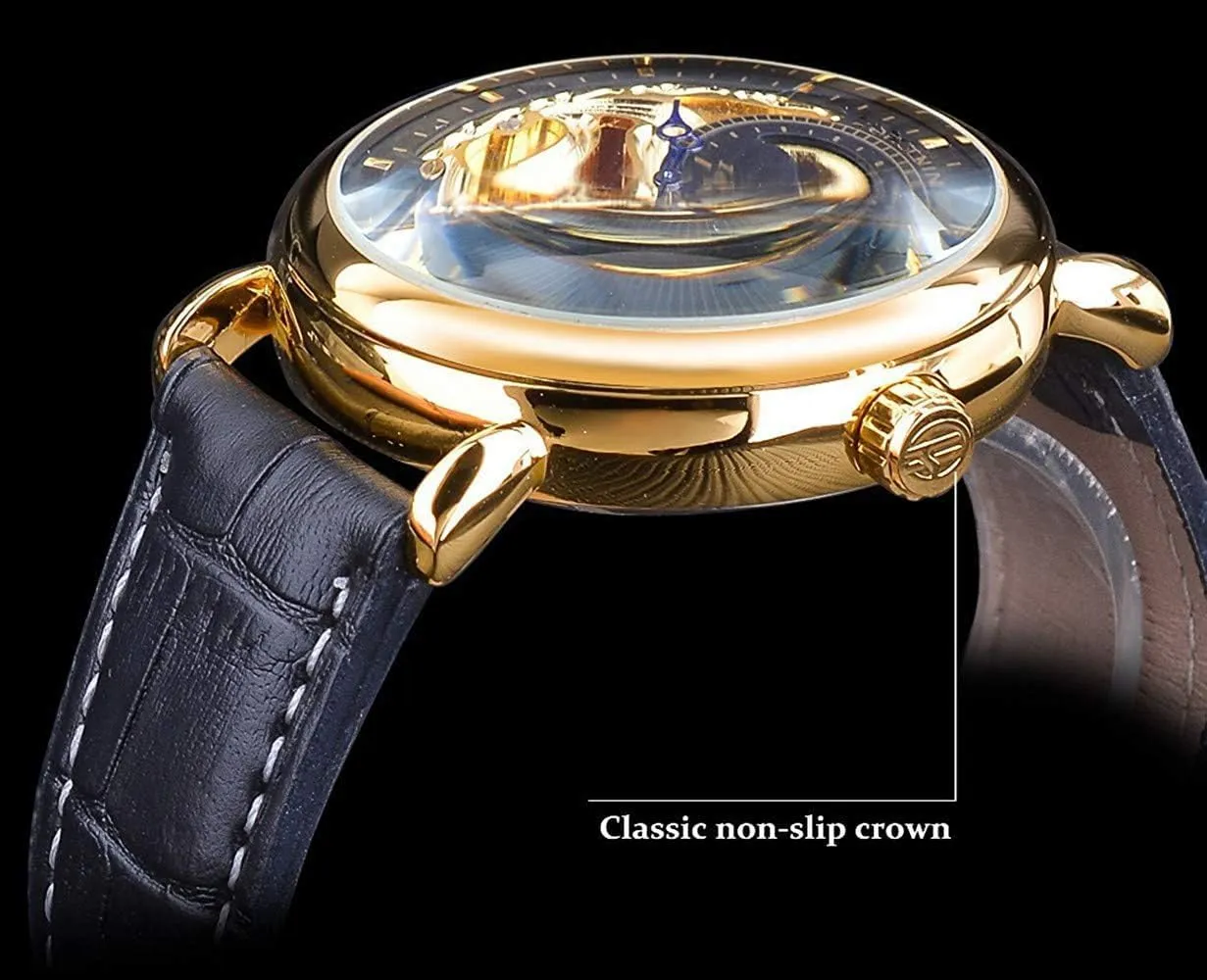 Watches Gold Tourbillon Skeleton immigrate modification retentive Watch Moon Phase Waterproof Stainless Steel Watch Carlien Mens Automatic 