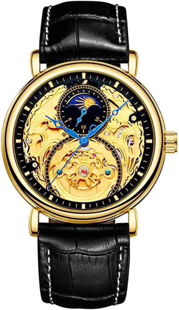 Watches Gold Tourbillon Skeleton immigrate modification retentive Watch Moon Phase Waterproof Stainless Steel Watch Carlien Mens Automatic 