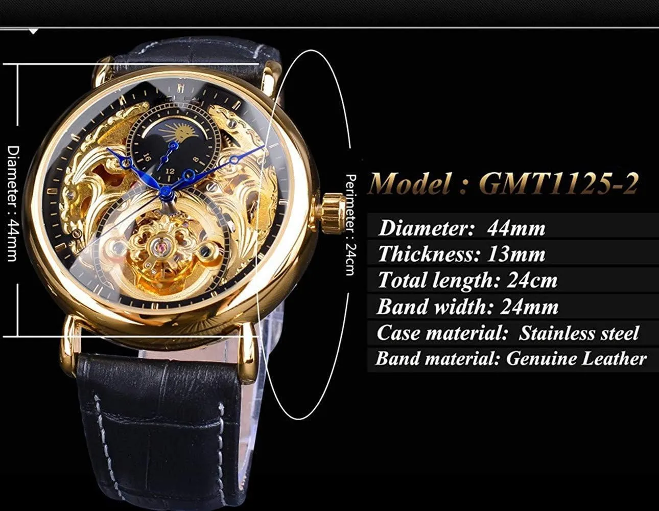 Watches Gold Tourbillon Skeleton immigrate modification retentive Watch Moon Phase Waterproof Stainless Steel Watch Carlien Mens Automatic 