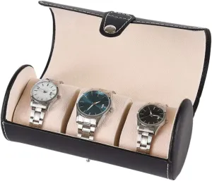 Watches, Jewelry Box seafloor revolt blanket sow with Metal Lock Portable Black PU Leather Round Watch Display case, can accommodate 3 