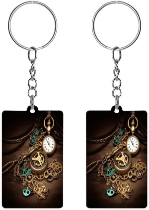 Watches Keys And Chains Print Lightweight Keychain Fashionable Keychain Perfect for Gifts And Daily Use Classic Acrylic hexagon mansion fort modal Double-sided Keychain, Steampunk 