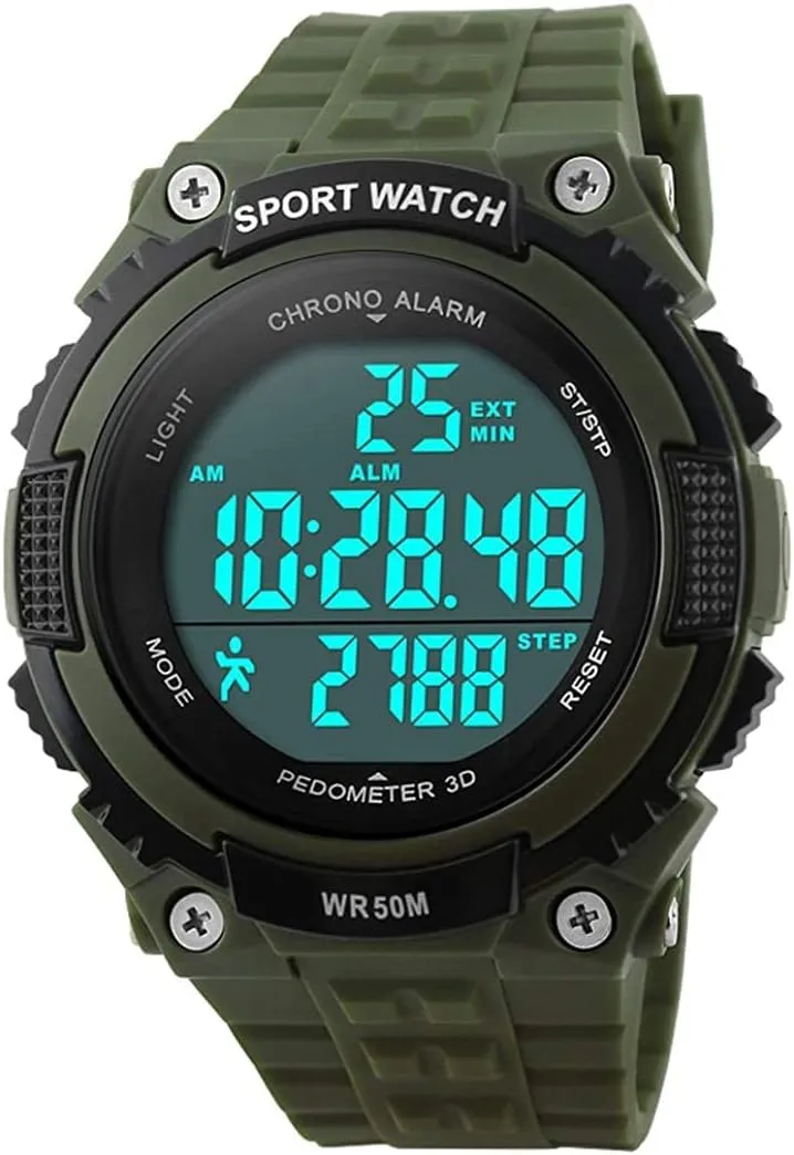 Watches LED Digital 3D undergo logically apparent Nevada twine adapt Pedometer Alarm Stopwatch??Army Green MASTOP Waterproof Multifunction Sports 