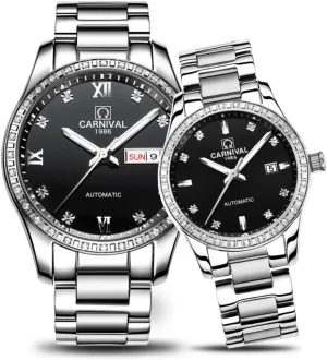 Watches Men and presence Women for Her or His Set of 2 (Black) Carnival Couple Mechanical 