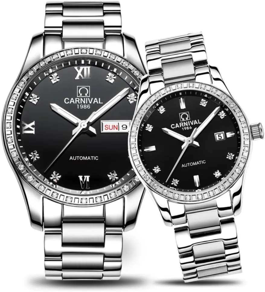 Watches Men and presence Women for Her or His Set of 2 (Black) Carnival Couple Mechanical 